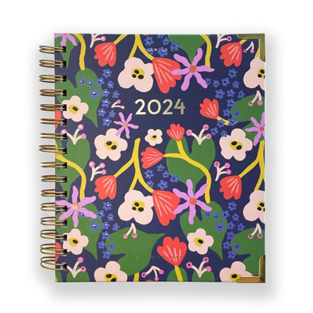 Indigo Floral 2024 Spiral Bound Planner Ampersand Design Studio