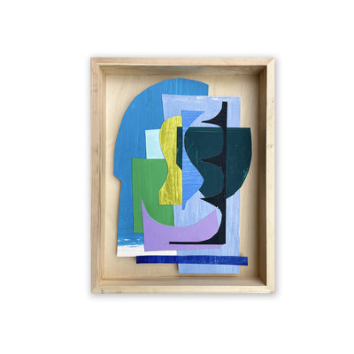 Layered 2 original artwork by Ampersand Design Studio – 2025 abstract cut paper collage featuring vibrant colors, geometric shapes, and layered textures, created with painted paper, acrylic, oil pastel, and pencil on canvas, 18 x 24 inches, handcrafted in Kansas City, Missouri