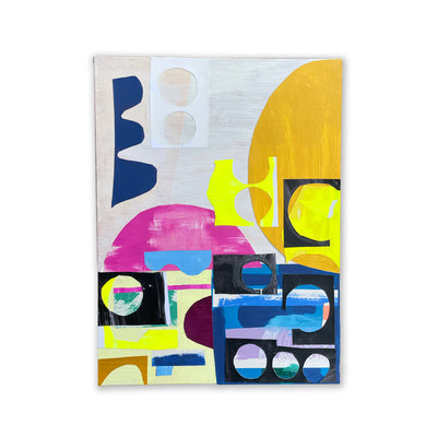"Looking Glass"Ampersand Design Studio
2025 Painted paper, acrylic, oil pastel, pencil on canvas 18 x 24 inches – abstract cut paper collage with vibrant colors and geometric shapes, created in Kansas City, Missouri.