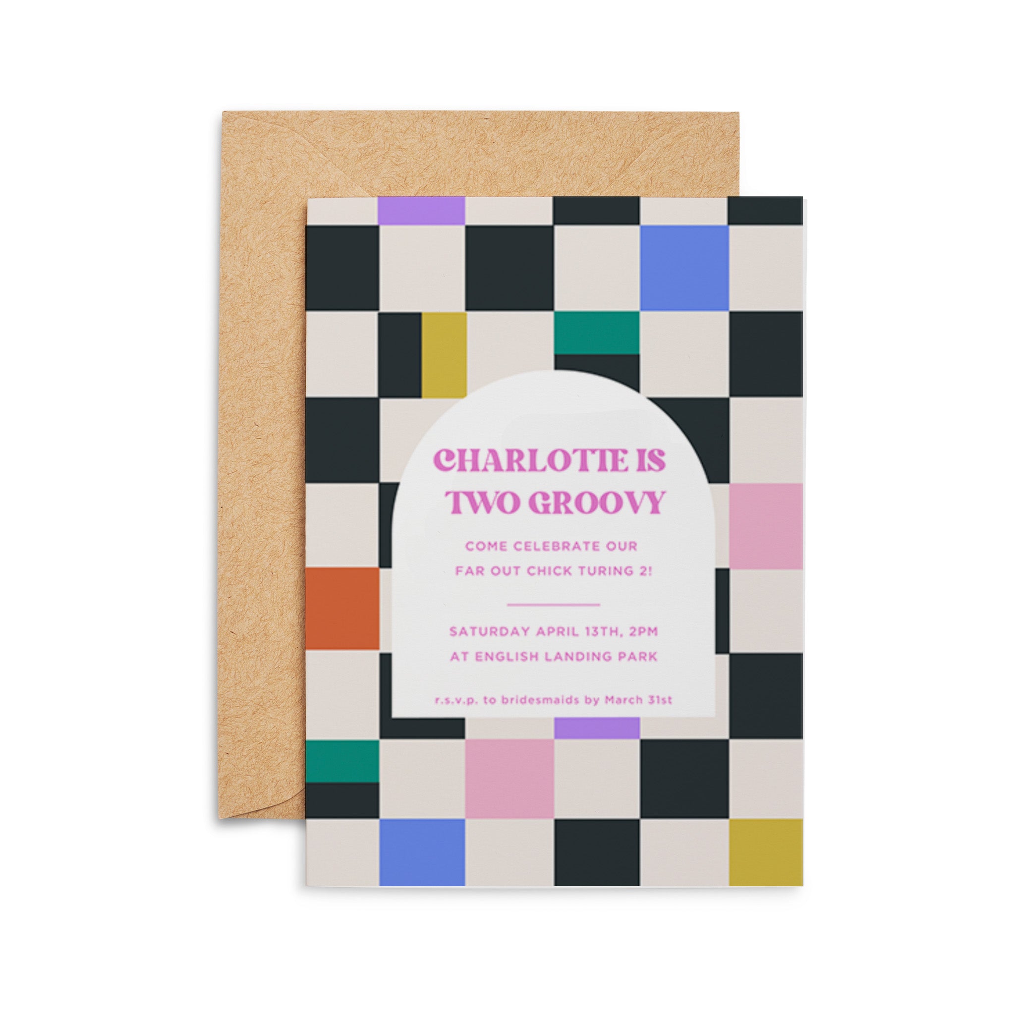 Groovy Checker Birthday Digital Invite Template Ampersand Design Studio