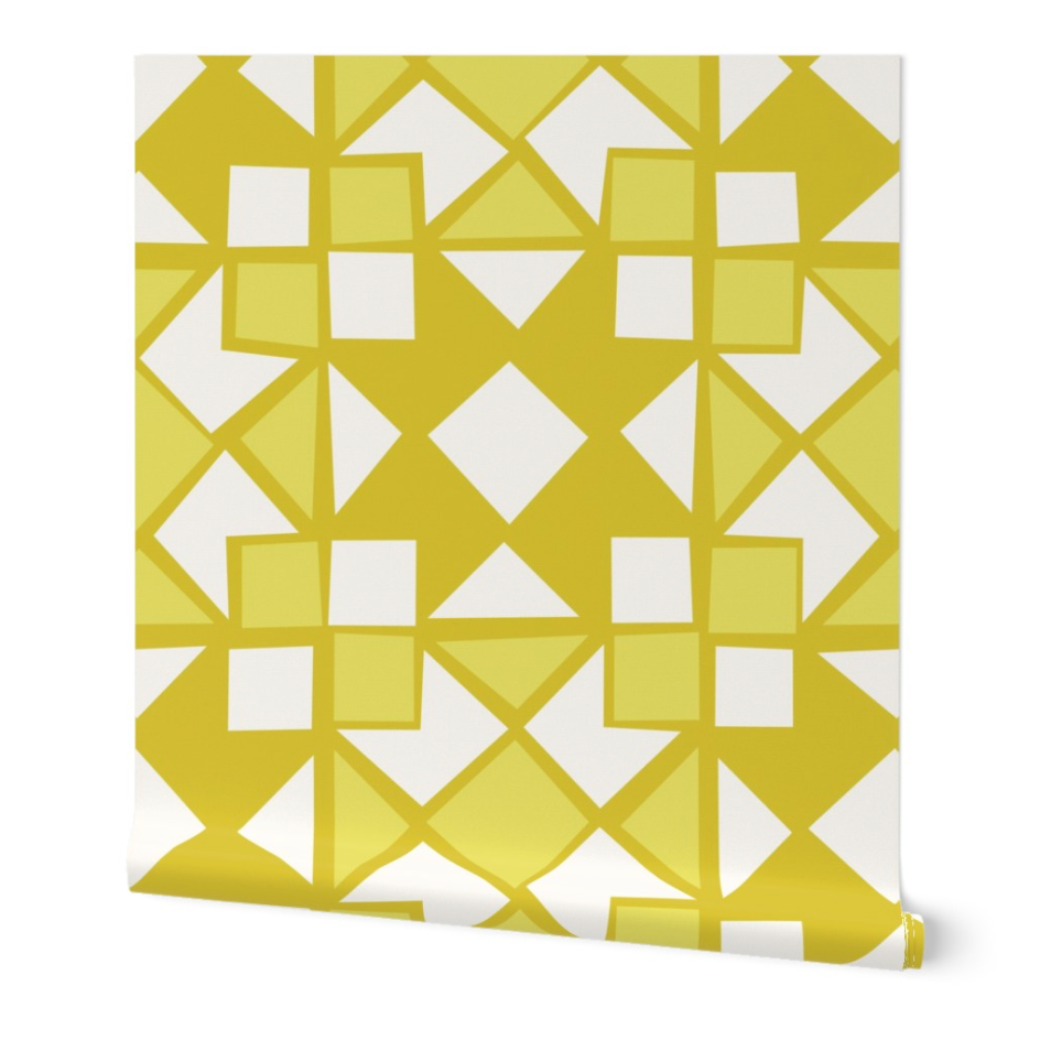 Quilt Blocks Wallpaper - Yellow by Spoonflower | Ampersand Design Studio