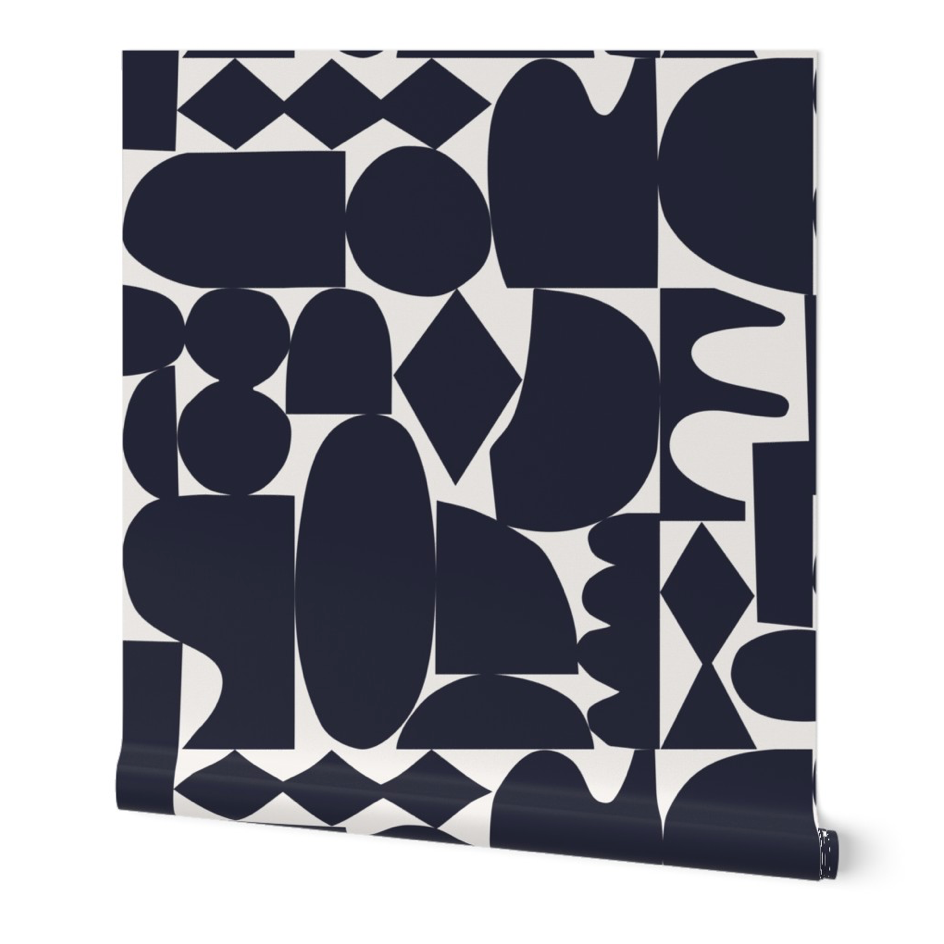 Shape Stack Wallpaper - Black by Spoonflower | Ampersand Design Studio