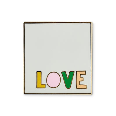 white square enamel pink with colorful Love lettering on bottom